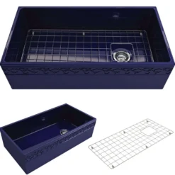 BOCCHI Vigneto 36" Fireclay Farmhouse Apron Single Bowl Kitchen Sink, Sapphire Blue, 1355-010-0120