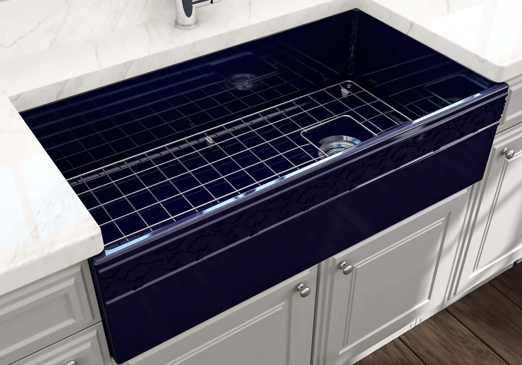 BOCCHI Vigneto 36" Fireclay Farmhouse Apron Single Bowl Kitchen Sink, Sapphire Blue, 1355-010-0120