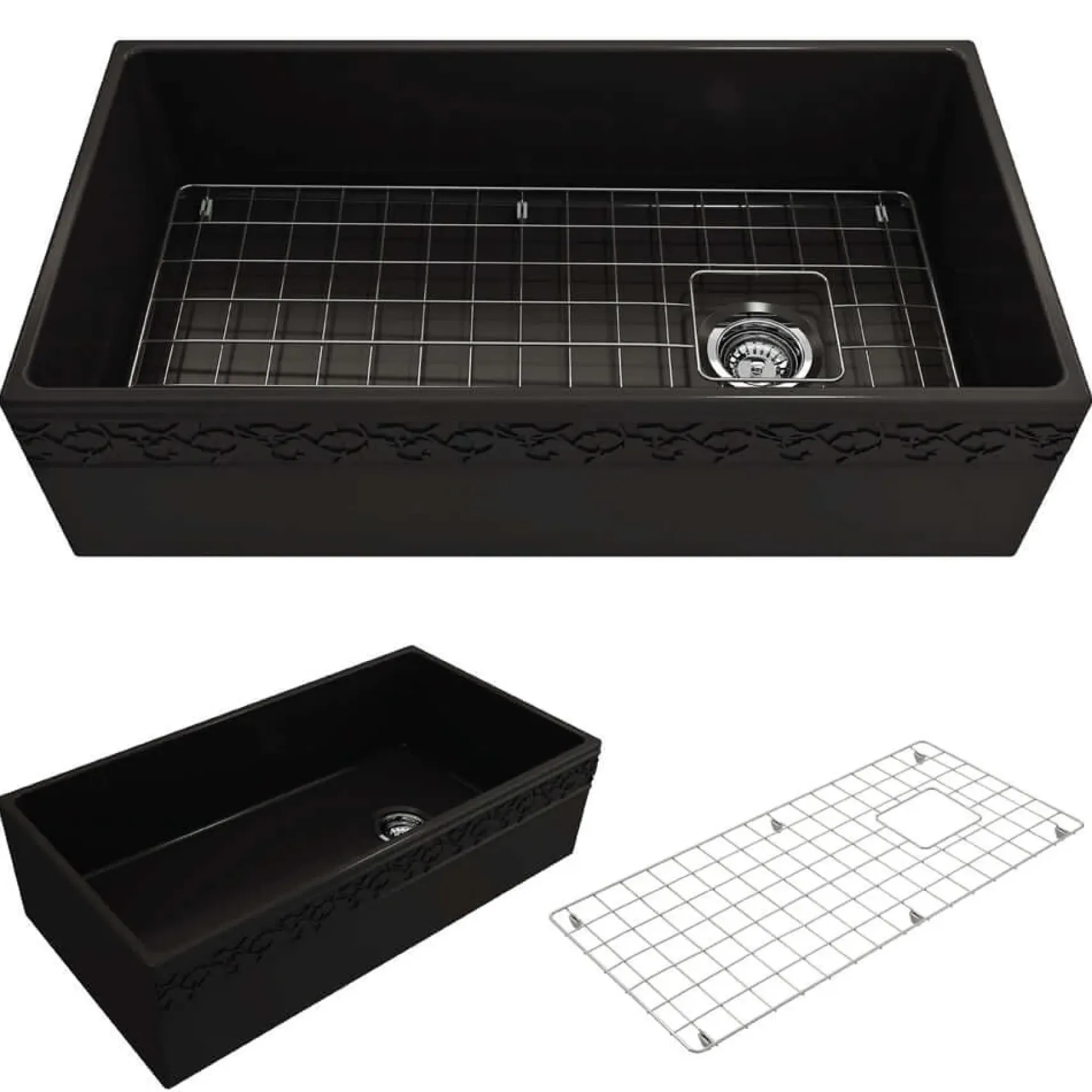 BOCCHI Vigneto 36" Fireclay Farmhouse Apron Single Bowl Kitchen Sink, Matte Black, 1355-004-0120