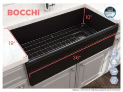 BOCCHI Vigneto 36" Fireclay Farmhouse Apron Single Bowl Kitchen Sink, Matte Black, 1355-004-0120