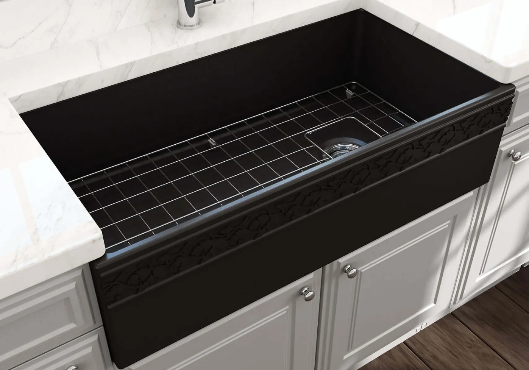 BOCCHI Vigneto 36" Fireclay Farmhouse Apron Single Bowl Kitchen Sink, Matte Black, 1355-004-0120