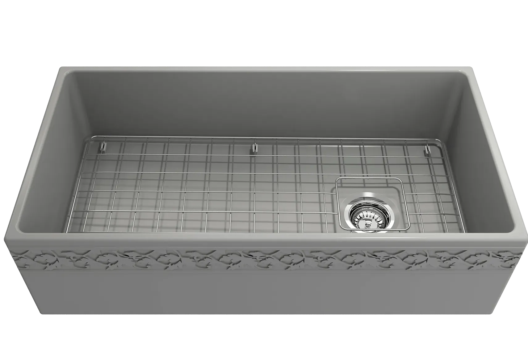 BOCCHI Vigneto 36" Fireclay Farmhouse Apron Single Bowl Kitchen Sink, Matte Gray, 1355-006-0120