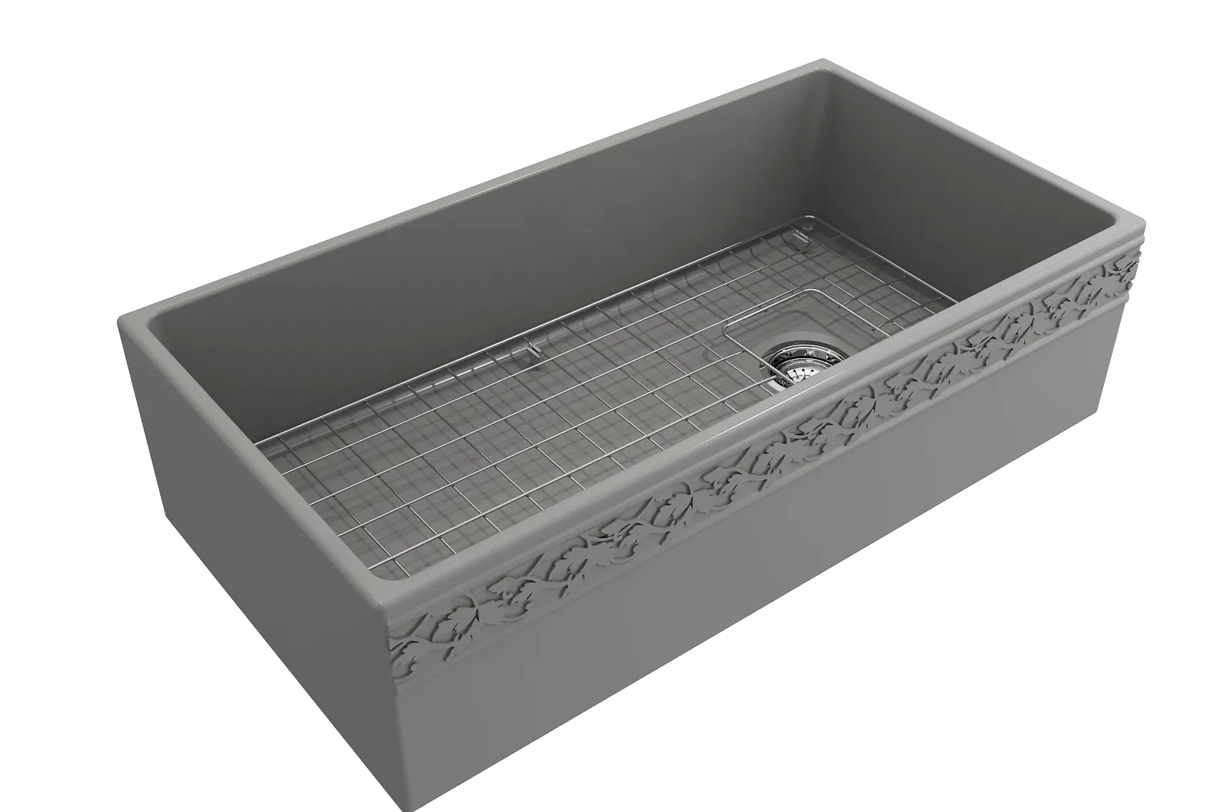 BOCCHI Vigneto 36" Fireclay Farmhouse Apron Single Bowl Kitchen Sink, Matte Gray, 1355-006-0120