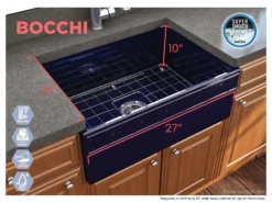 BOCCHI Vigneto 27" Fireclay Farmhouse Apron Single Bowl Kitchen Sink, Sapphire Blue, 1357-010-0120