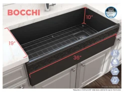 BOCCHI Vigneto 36" Fireclay Farmhouse Apron Single Bowl Kitchen Sink, Matte Dark Gray, 1355-020-0120