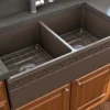 BOCCHI Vigneto 36" Fireclay Farmhouse Apron 50/50 Double Bowl Kitchen Sink, Matte Brown, 1351-025-0120