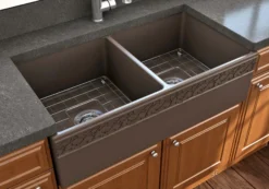 BOCCHI Vigneto 36" Fireclay Farmhouse Apron 50/50 Double Bowl Kitchen Sink, Matte Brown, 1351-025-0120