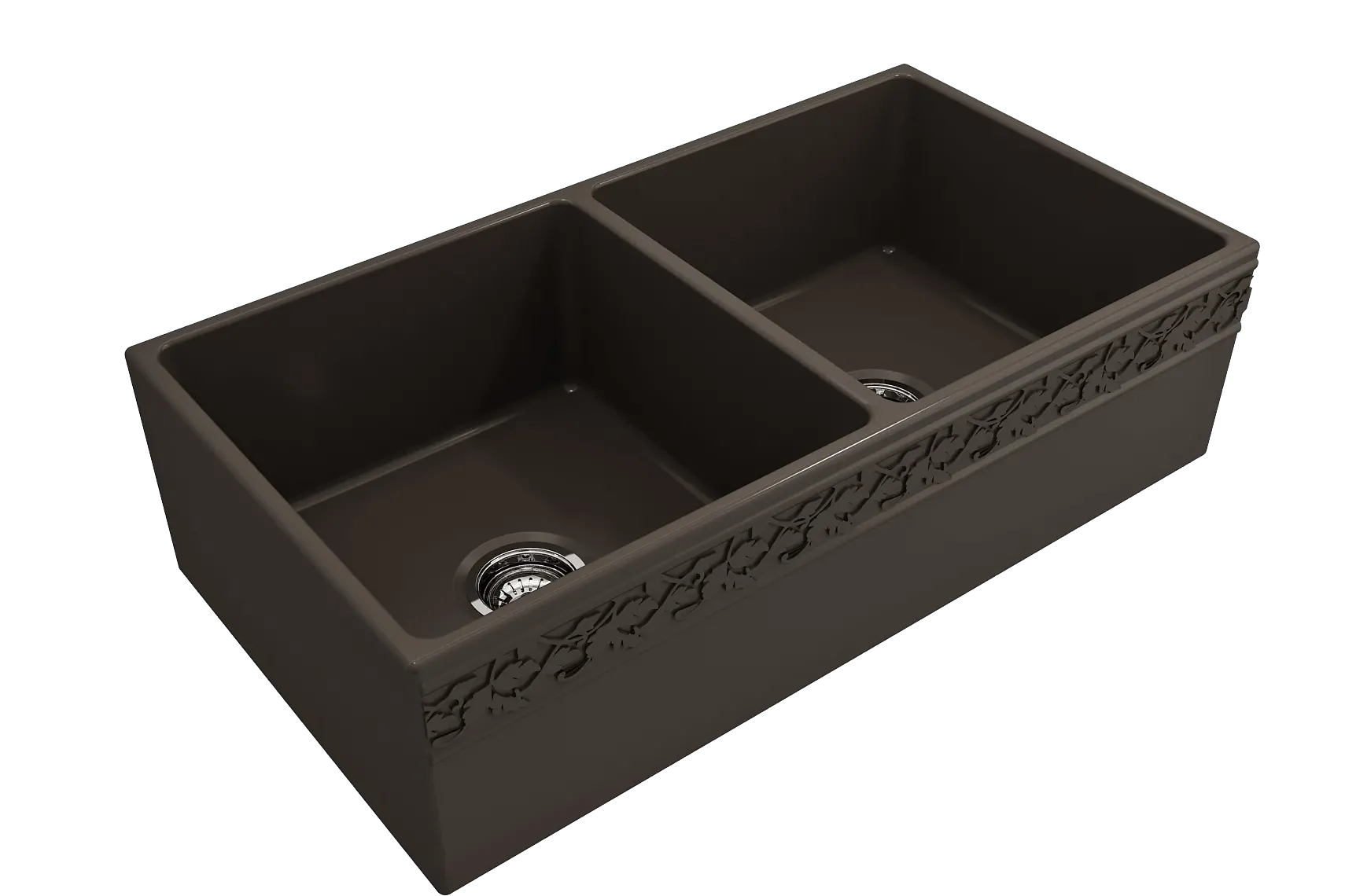 BOCCHI Vigneto 36" Fireclay Farmhouse Apron 50/50 Double Bowl Kitchen Sink, Matte Brown, 1351-025-0120