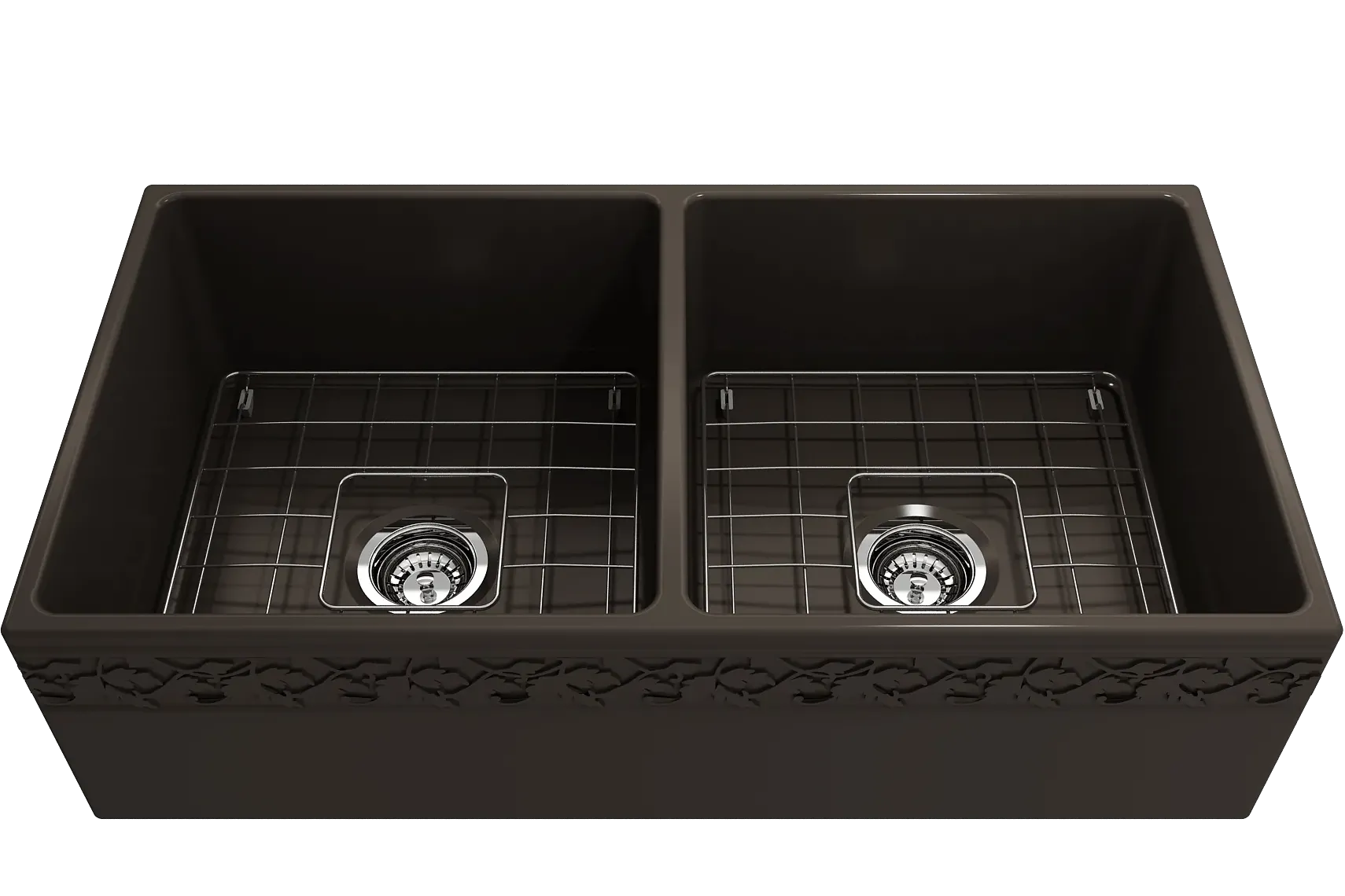BOCCHI Vigneto 36" Fireclay Farmhouse Apron 50/50 Double Bowl Kitchen Sink, Matte Brown, 1351-025-0120