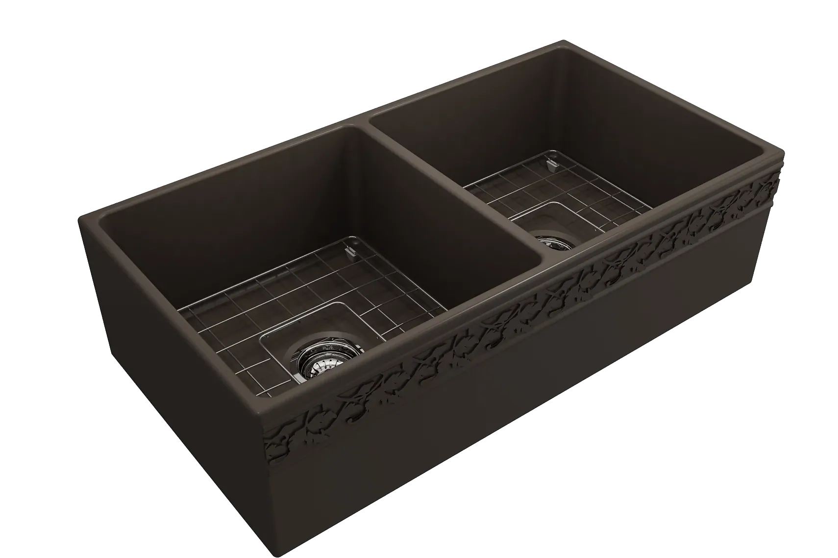 BOCCHI Vigneto 36" Fireclay Farmhouse Apron 50/50 Double Bowl Kitchen Sink, Matte Brown, 1351-025-0120