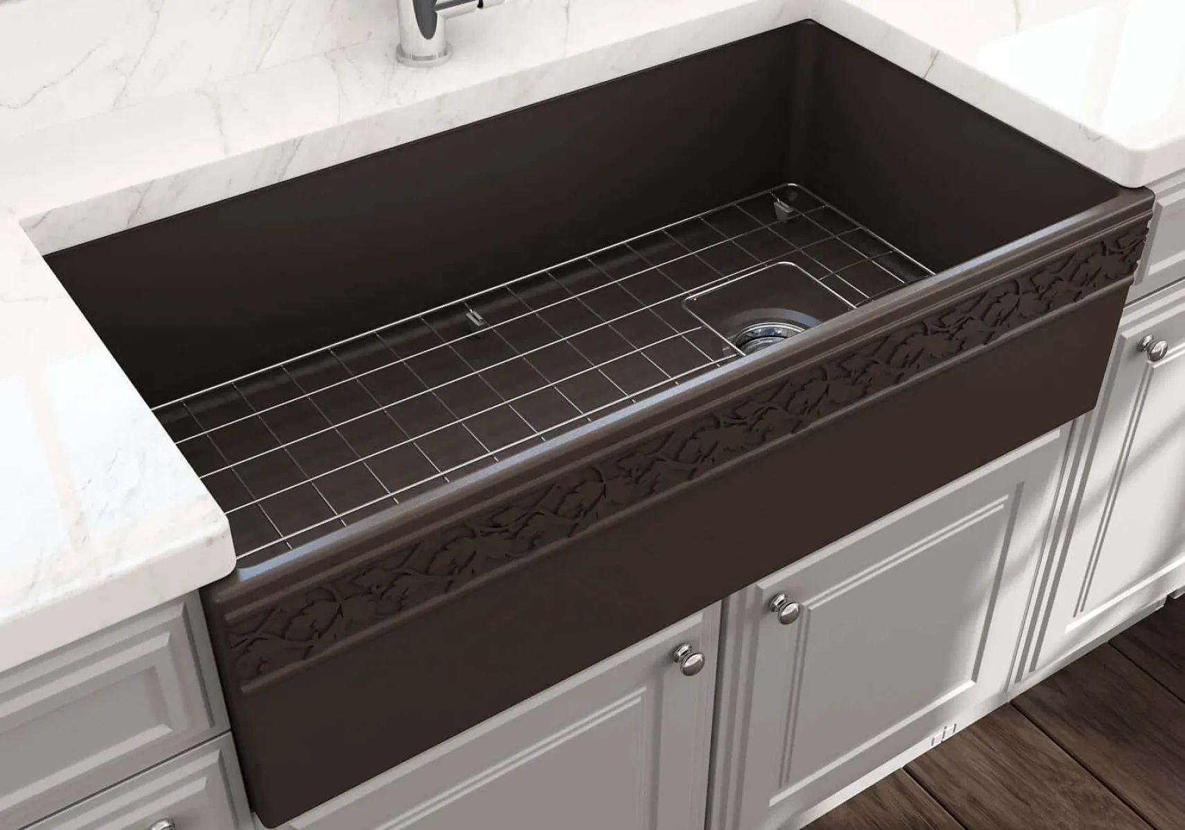 BOCCHI Vigneto 36" Fireclay Farmhouse Apron Single Bowl Kitchen Sink, Matte Brown, 1355-025-0120