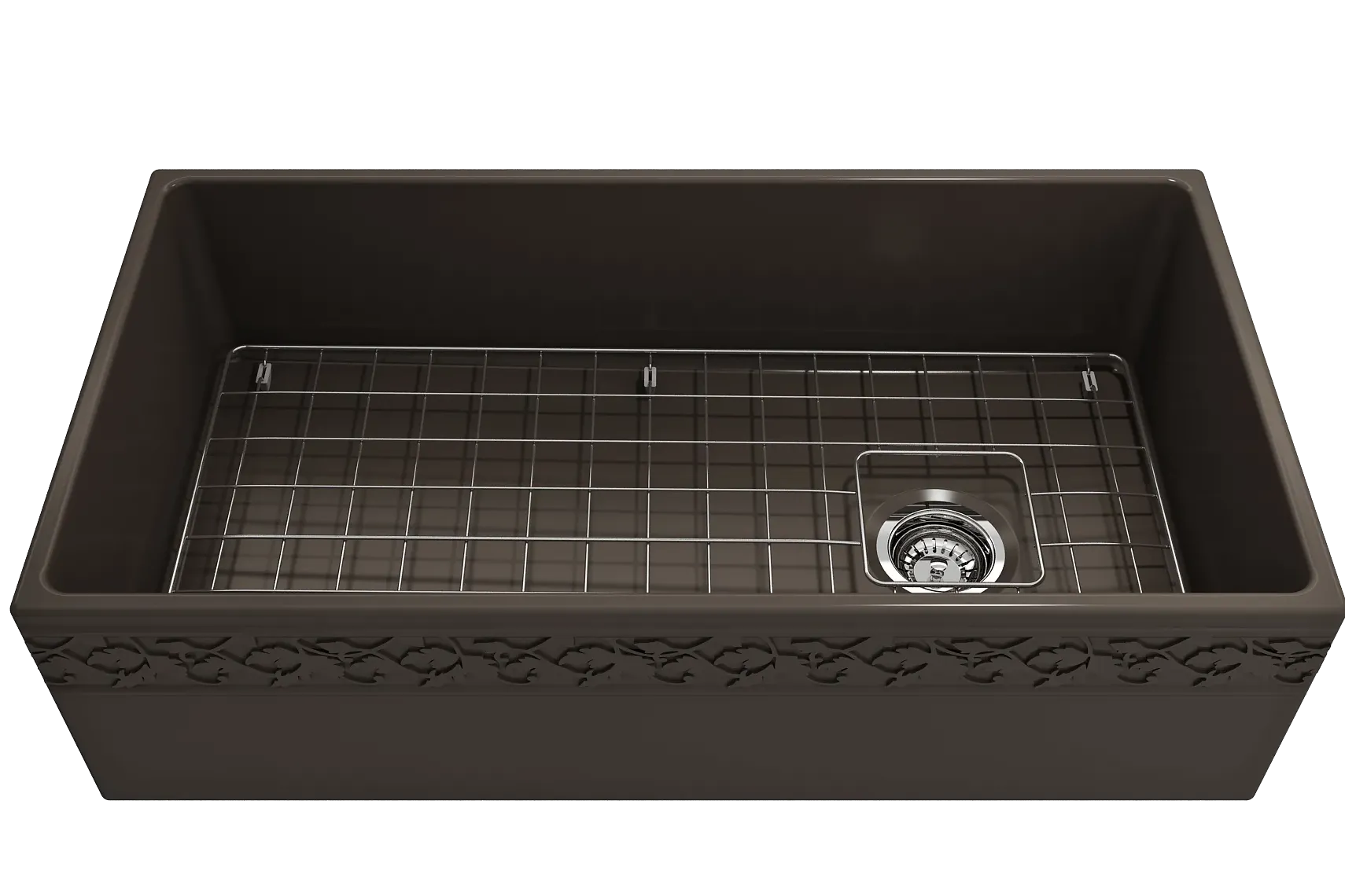 BOCCHI Vigneto 36" Fireclay Farmhouse Apron Single Bowl Kitchen Sink, Matte Brown, 1355-025-0120