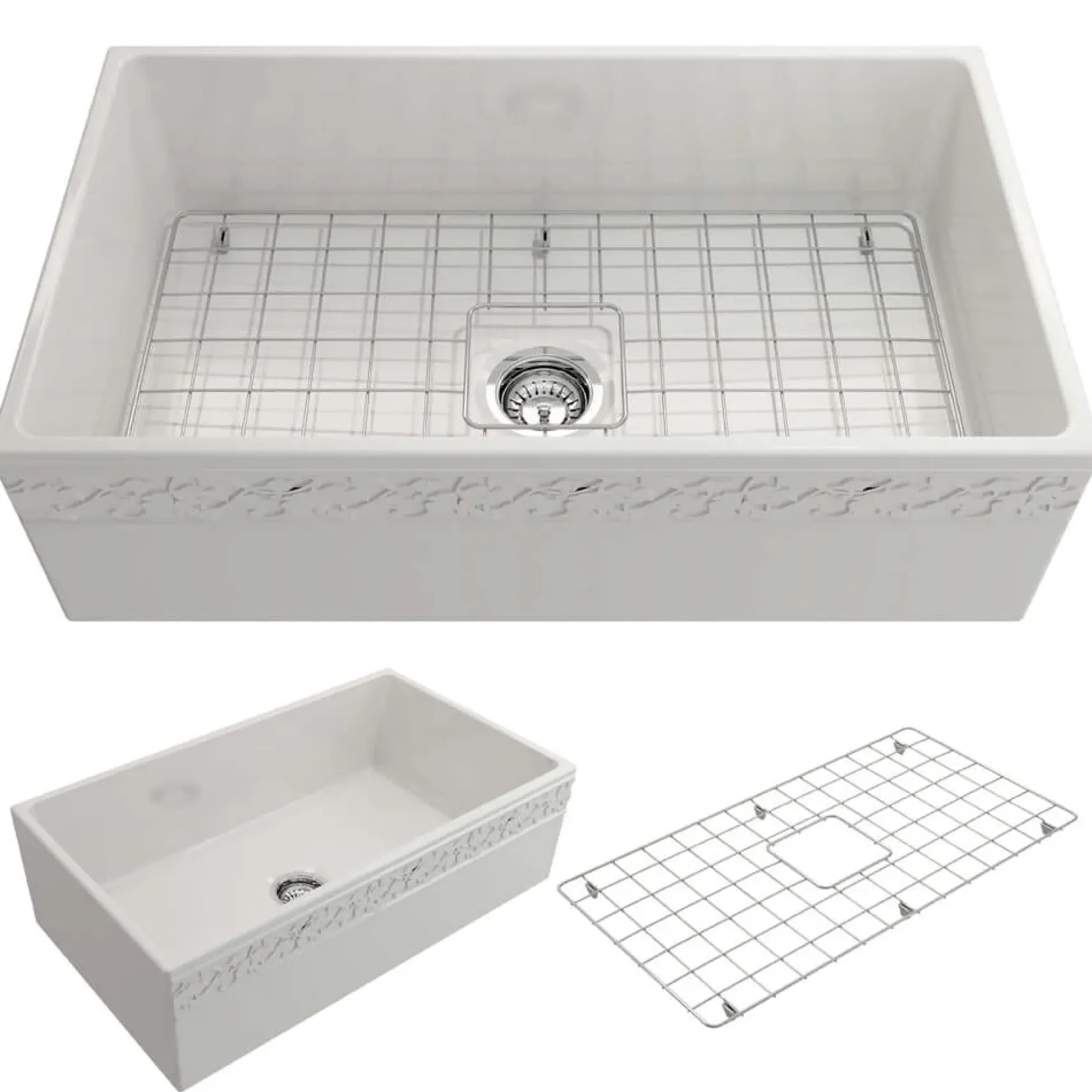 BOCCHI Vigneto 33" Fireclay Farmhouse Apron Single Bowl Kitchen Sink, White, 1353-001-0120