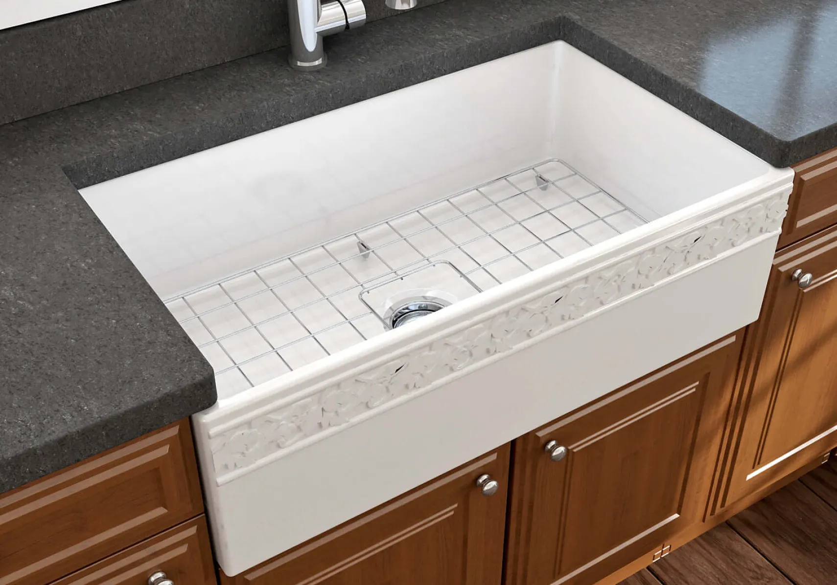 BOCCHI Vigneto 33" Fireclay Farmhouse Apron Single Bowl Kitchen Sink, White, 1353-001-0120