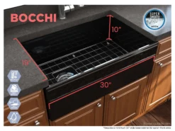 BOCCHI Vigneto 30" Fireclay Farmhouse Apron Single Bowl Kitchen Sink, Black, 1347-005-0120