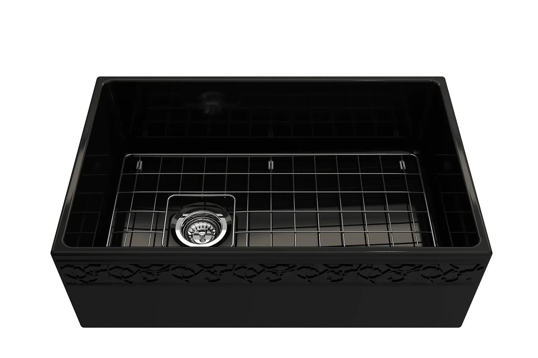 BOCCHI Vigneto 30" Fireclay Farmhouse Apron Single Bowl Kitchen Sink, Black, 1347-005-0120