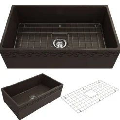 BOCCHI Vigneto 33" Fireclay Farmhouse Apron Single Bowl Kitchen Sink, Matte Brown, 1353-025-0120
