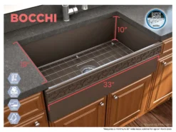 BOCCHI Vigneto 33" Fireclay Farmhouse Apron Single Bowl Kitchen Sink, Matte Brown, 1353-025-0120