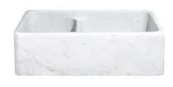 33" Carrara White Marble Farmhouse Kitchen Sink, 60/40 Double Bowl, Reversible, KF332010DB-NLP-6040-CW