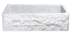 36" Carrara White Marble Farmhouse Kitchen Sink, Chiseled Front, Single Bowl, KF362010SB-BE-CW