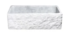 33" Carrara White Marble Farmhouse Kitchen Sink, Chiseled Front, Single Bowl, KF332010SB-BE-CW
