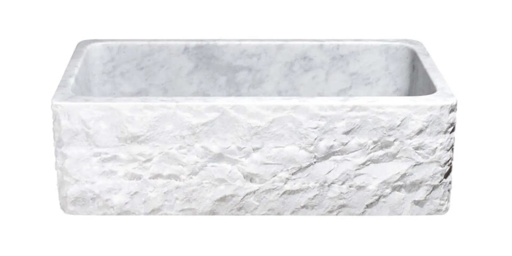33" Carrara White Marble Farmhouse Kitchen Sink, Chiseled Front, Single Bowl, KF332010SB-BE-CW