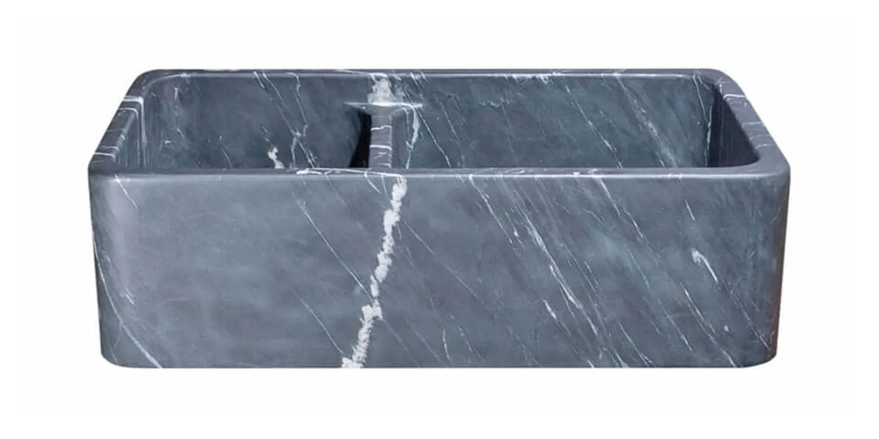 33" Charcoal Marquina Soapstone Farmhouse Kitchen Sink, 60/40 Double Bowl, Reversible, KF332010DB-NLP-6040-CMS