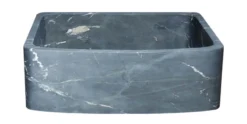 30" Charcoal Marquina Soapstone Farmhouse Kitchen Sink, Curved Front, Single Bowl, Reversible, KFCF302210SB-NLP-CMS