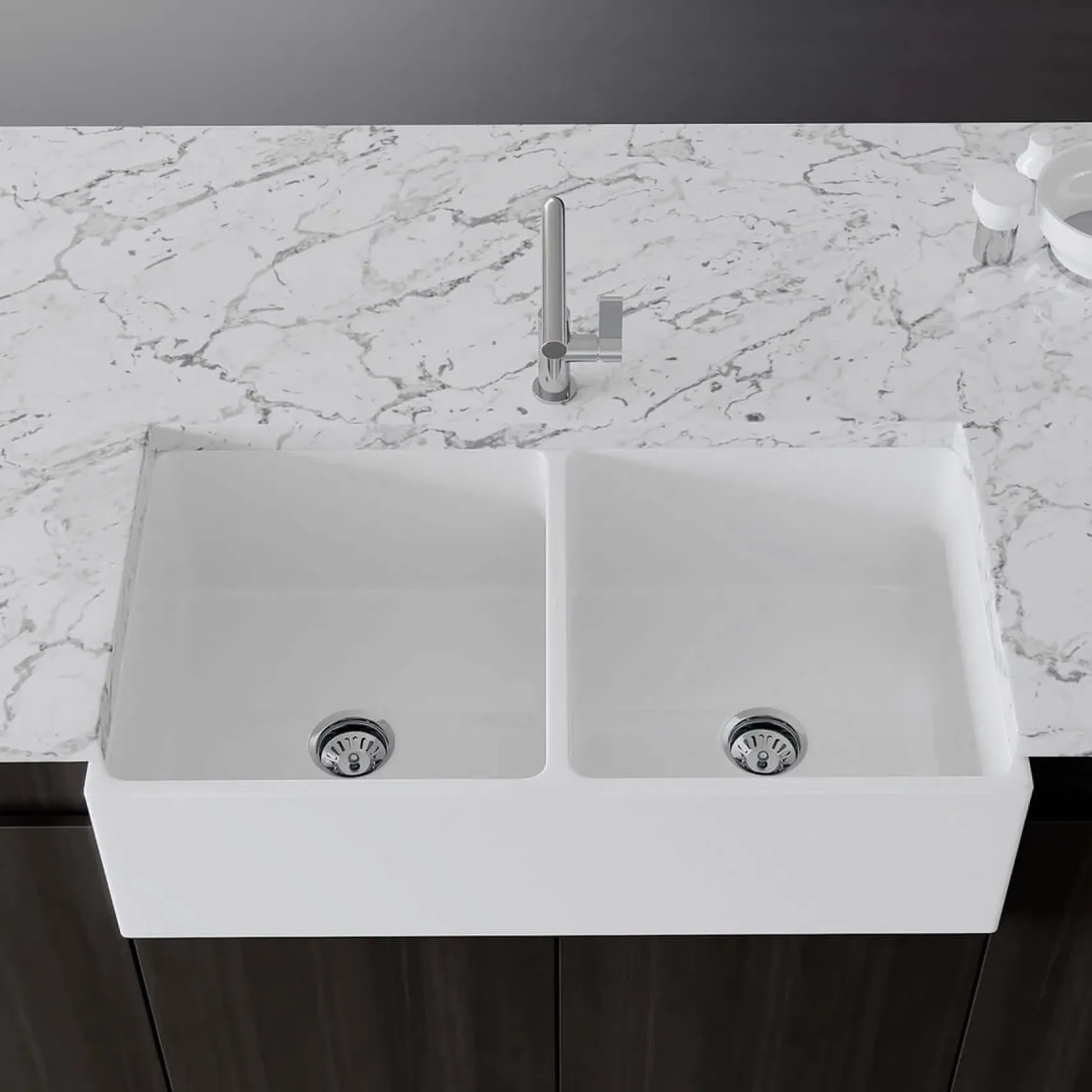 Crestwood 36" Fireclay Farmhouse Sink 50/50 Double Bowl, White, CW-MOD-362-DBL-WHITE