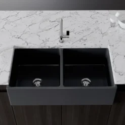 Crestwood 36" Fireclay Farmhouse Sink 50/50 Double Bowl, Charcoal, CW-MOD-362-DBL-CHARCOAL