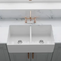 Crestwood 33" Fireclay Farmhouse Sink 50/50 Double Bowl, White, CW-CL-332-DBL-WHITE