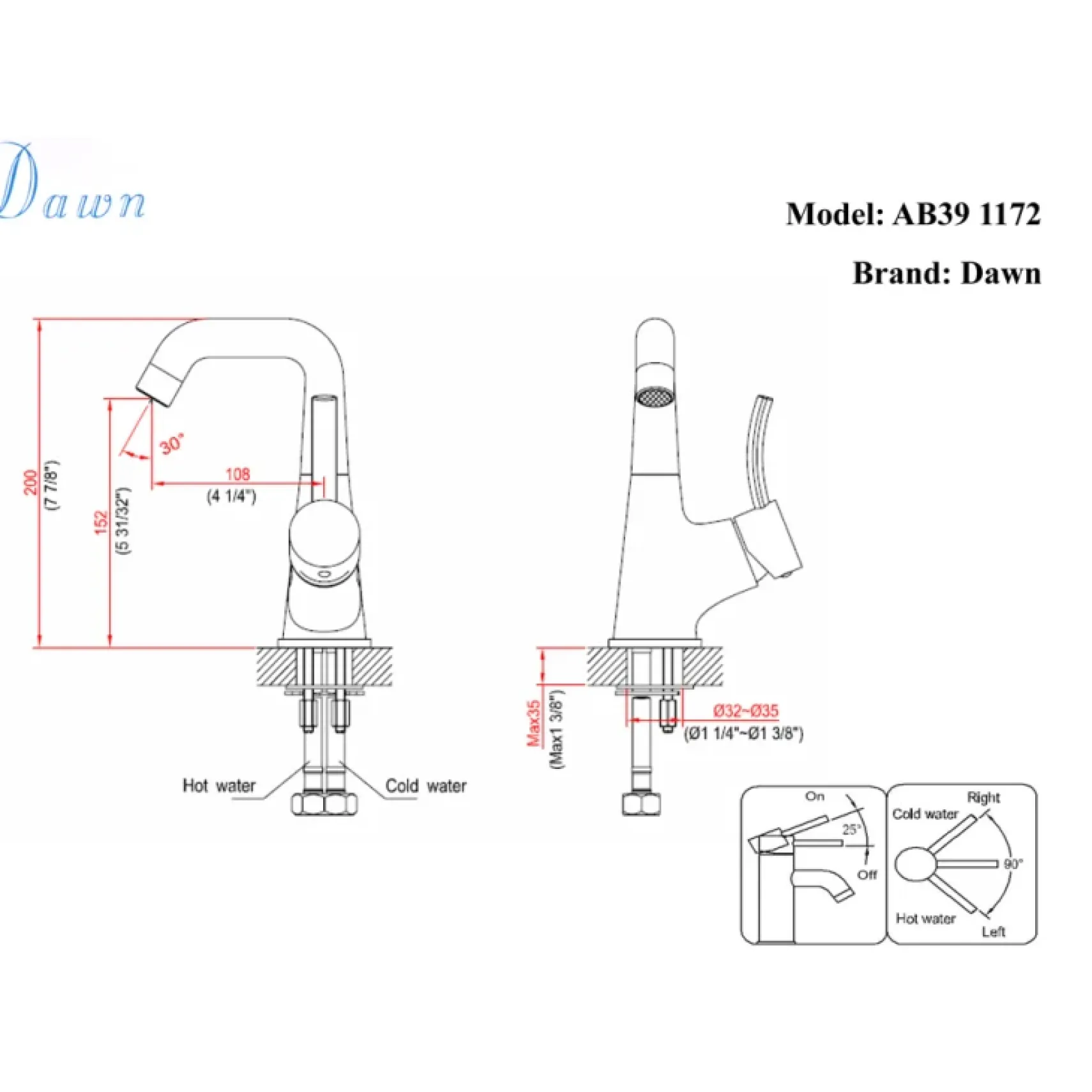 Dawn 8" 1.2 GPM Bathroom Faucet, Chrome, AB39 1172C