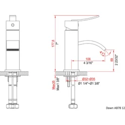 Dawn 7" 1.2 GPM Bathroom Faucet, Chrome, AB78 1258C