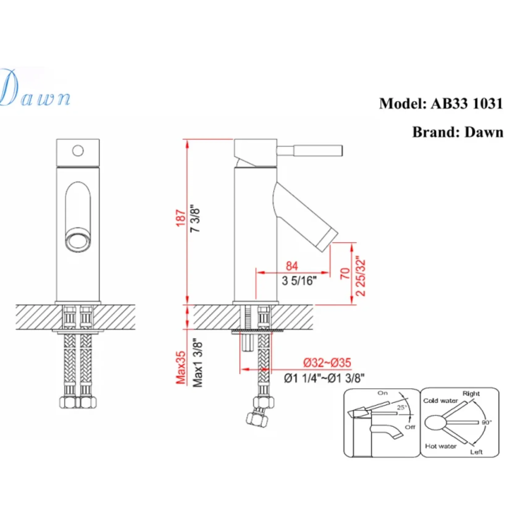 Dawn 7" 1.2 GPM Bathroom Faucet, Brushed Nickel, AB33 1031BN