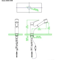 Dawn 9" 1.8 GPM Pull Out Kitchen Faucet, Chrome, AB50 3709C