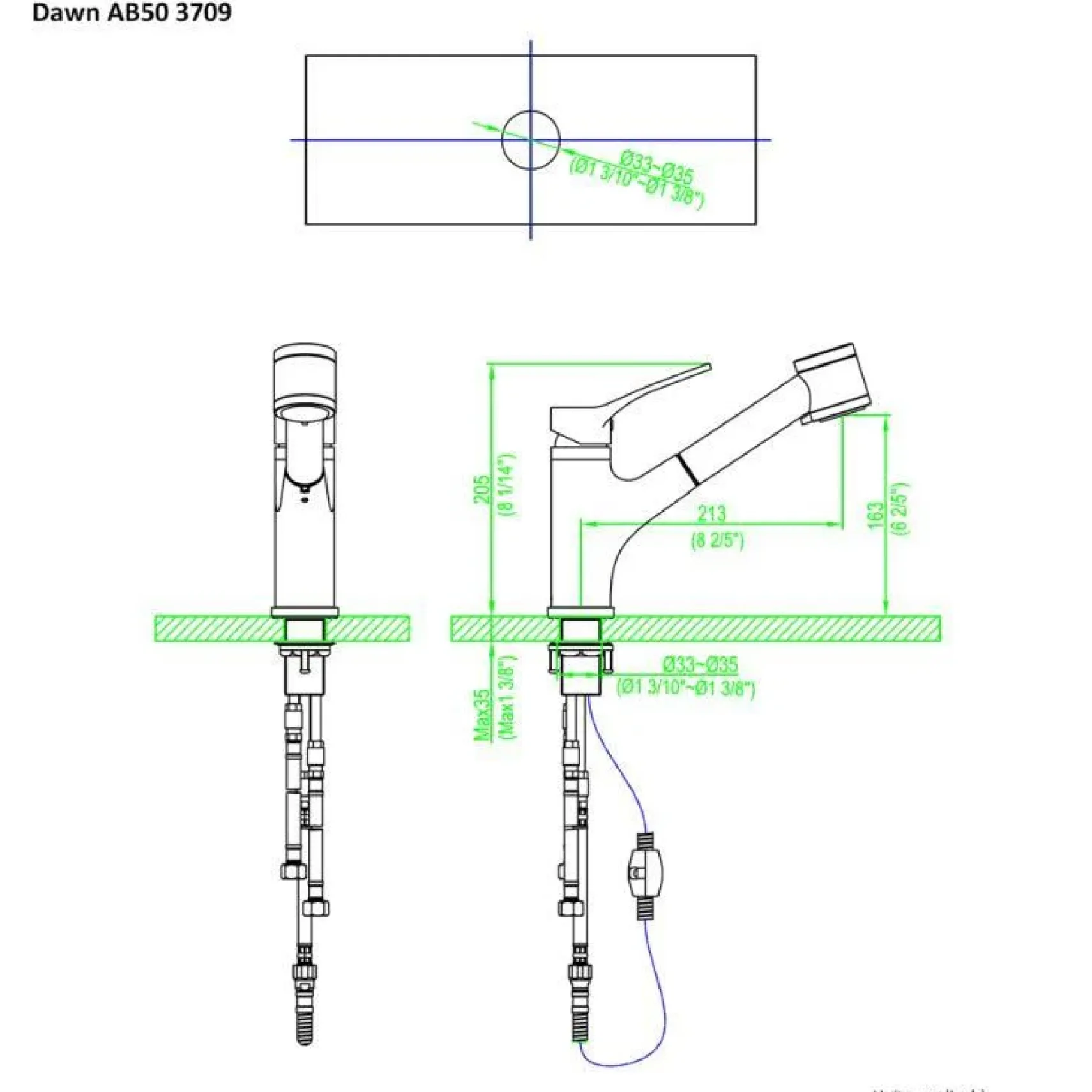 Dawn 9" 1.8 GPM Pull Out Kitchen Faucet, Chrome, AB50 3709C