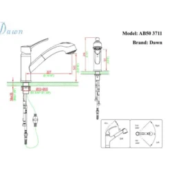 Dawn 9" 1.8 GPM Pull Out Kitchen Faucet, Chrome, AB50 3711C