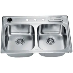 Dawn 33" Stainless Steel Top Mount 50/50 Double Bowl Kitchen Sink, AST3322