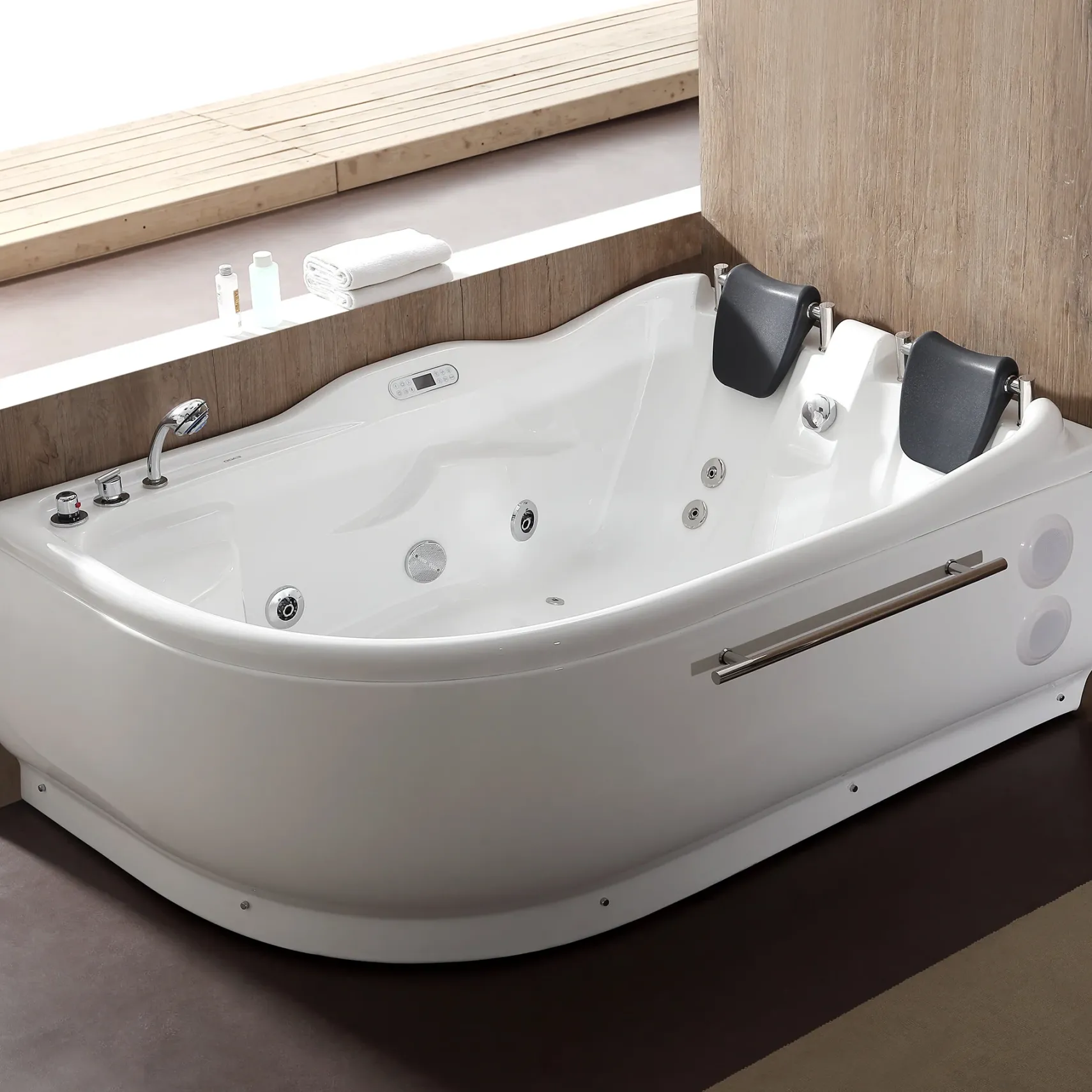 Eago 71" Acrylic Corner Neo-angle Round Bathtub, White, AM124ETL-L