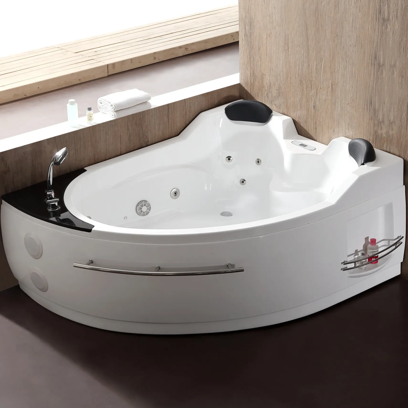 Eago 67" Acrylic Corner Neo-angle Round Bathtub, White, AM113ETL-L
