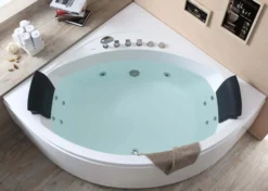 Eago 59" Acrylic Corner Neo-angle Round Bathtub, White, AM200
