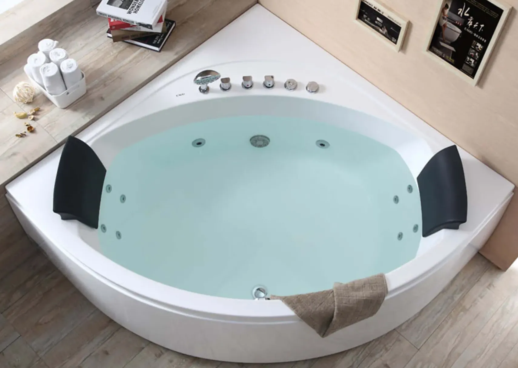 Eago 59" Acrylic Corner Neo-angle Round Bathtub, White, AM200