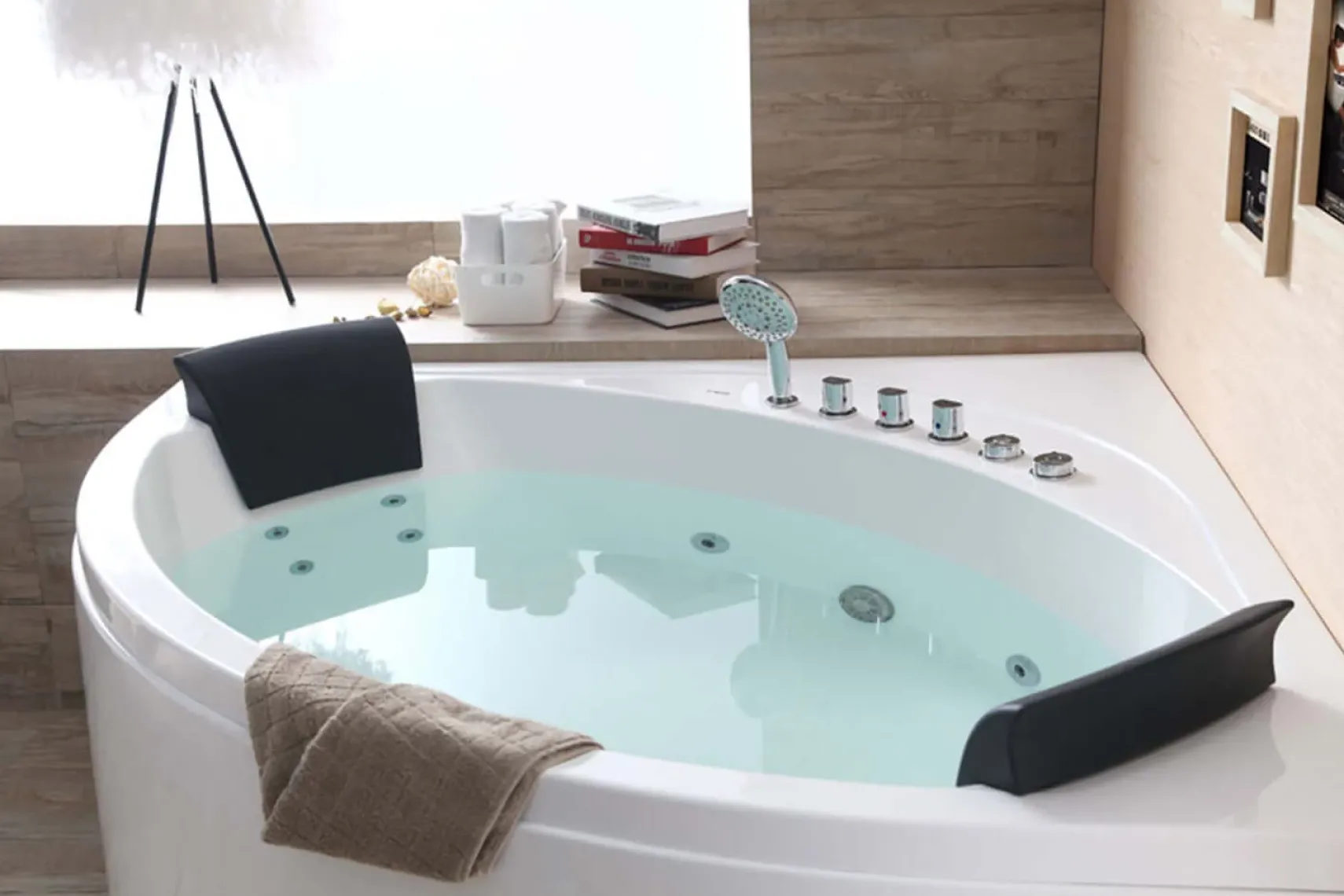Eago 59" Acrylic Corner Neo-angle Round Bathtub, White, AM200