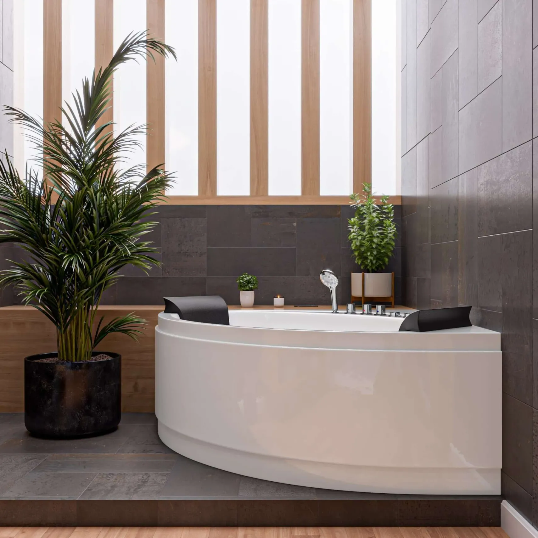 Eago 59" Acrylic Corner Neo-angle Round Bathtub, White, AM200