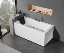 Eago 59" Acrylic Corner Rectangle Bathtub with Fixtures, White, AM154ETL-R5