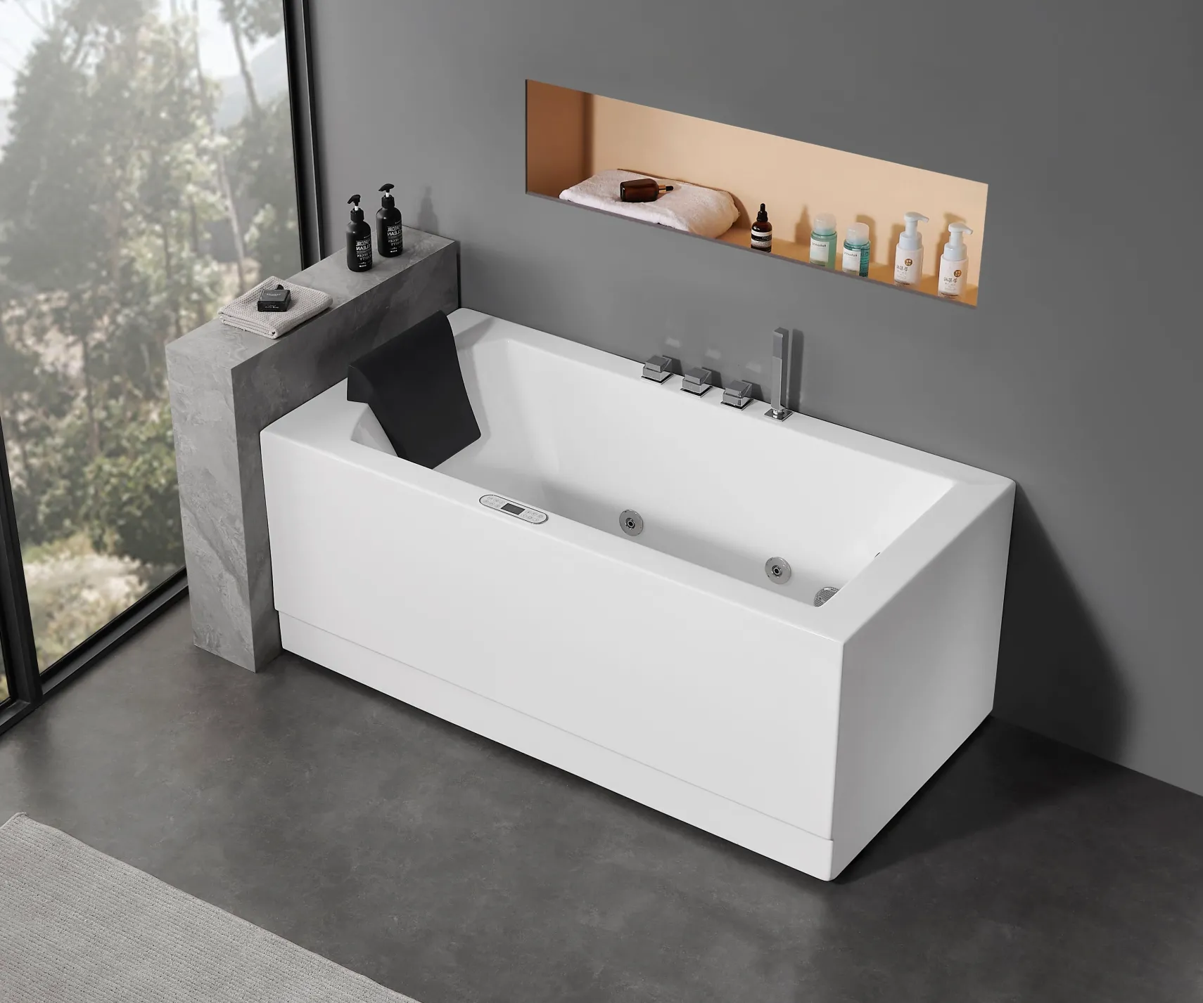Eago 59" Acrylic Corner Rectangle Bathtub with Fixtures, White, AM154ETL-R5