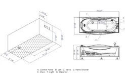 Eago 71" Acrylic Corner Rectangle Bathtub with Fixtures, White, AM189ETL-R