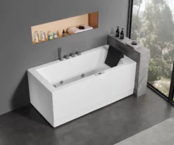 Eago 59" Acrylic Corner Rectangle Bathtub with Fixtures, White, AM154ETL-L5