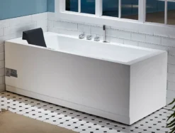 Eago 71" Acrylic Corner Rectangle Bathtub with Fixtures, White, AM154ETL-R6