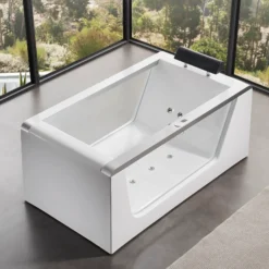 Eago 59" Acrylic Free Standing Rectangle Bathtub, White, AM152ETL-5